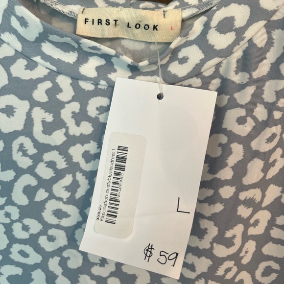 NWT First Look Blue and White Fascination Leo Dress Size L - Picture 4 of 4